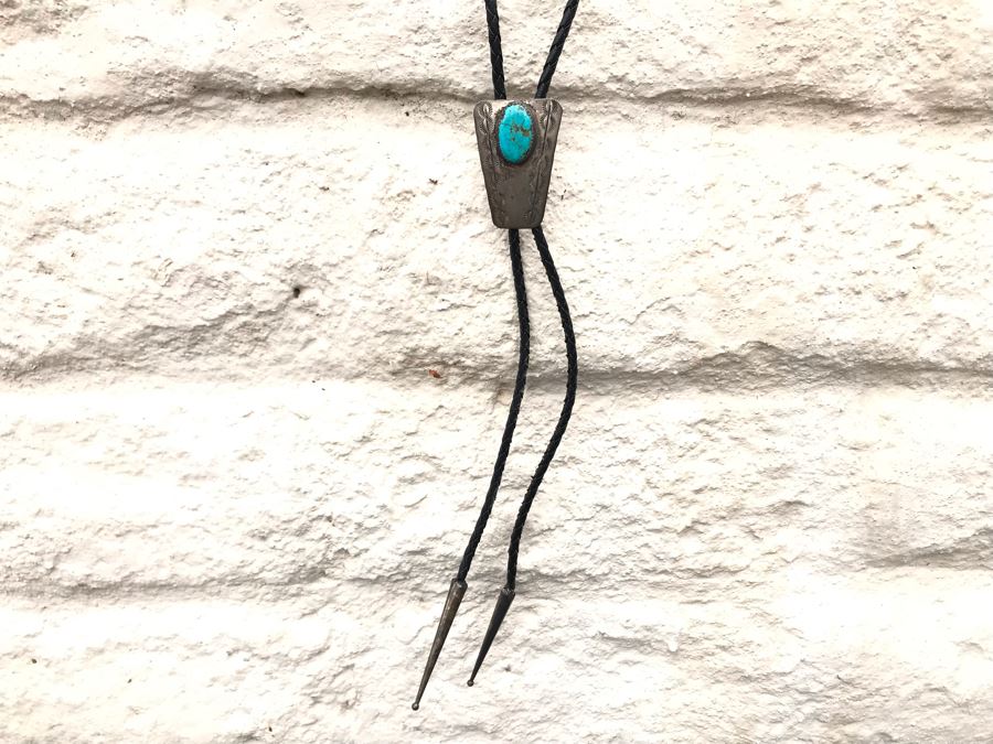 JUST ADDED - Signed Sterling Silver Turquoise  Bolo Tie