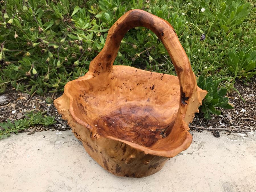 JUST ADDED - Burl Tree Root Carved Basket 11W X 8H [Photo 2]