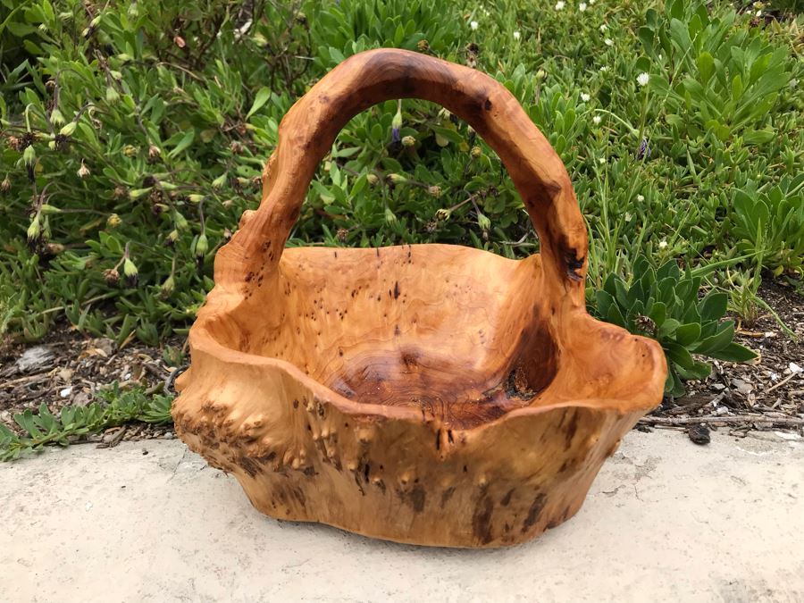 JUST ADDED - Burl Tree Root Carved Basket 11W X 8H [Photo 3]