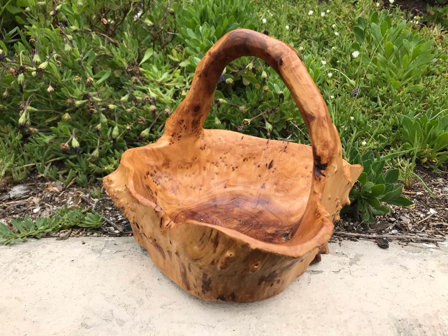 JUST ADDED - Burl Tree Root Carved Basket 11W X 8H [Photo 1]