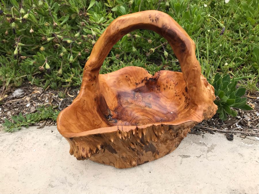 JUST ADDED - Burl Tree Root Carved Basket 11W X 8H [Photo 5]