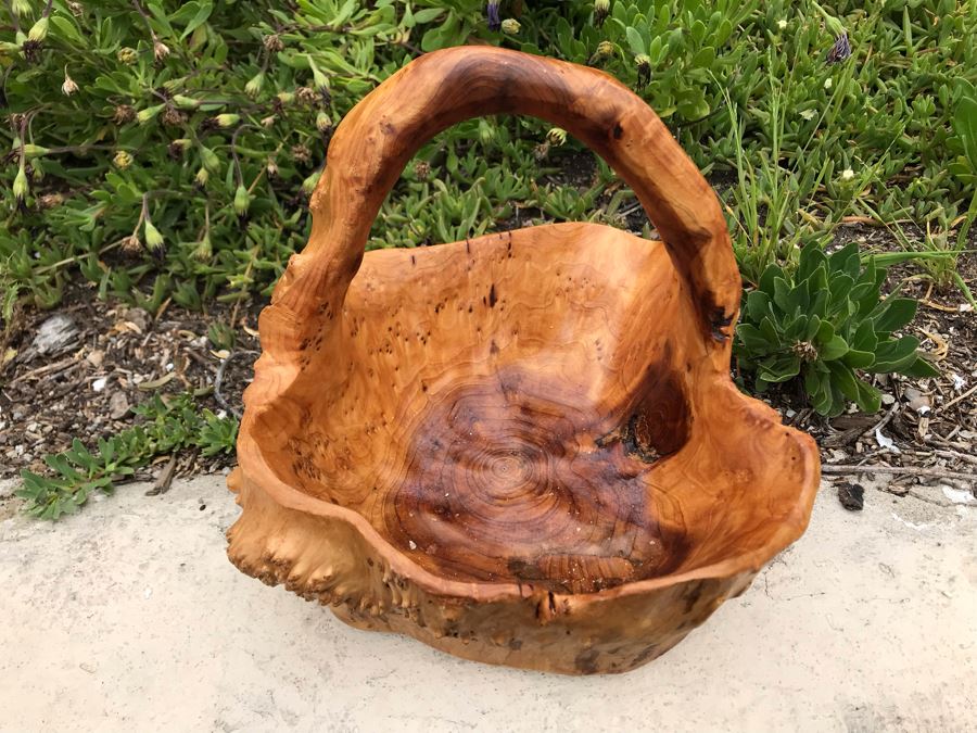 JUST ADDED - Burl Tree Root Carved Basket 11W X 8H [Photo 4]