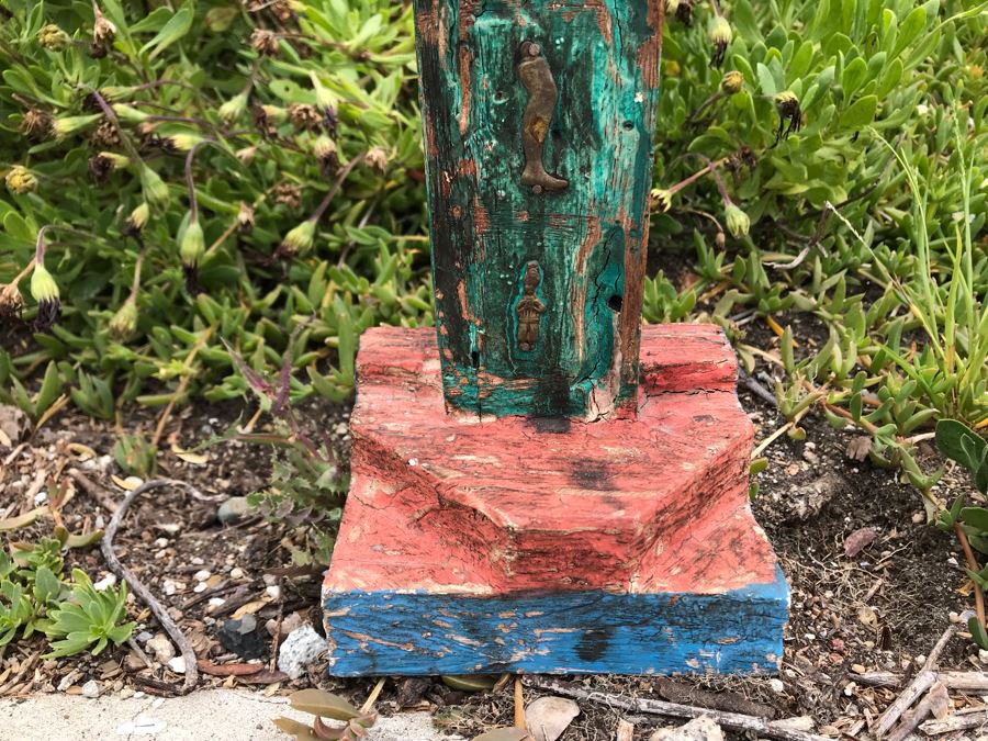 JUST ADDED - Hand Painted Wooden Folk Art Cross With Metal Ornamentation 8W X 13H [Photo 5]