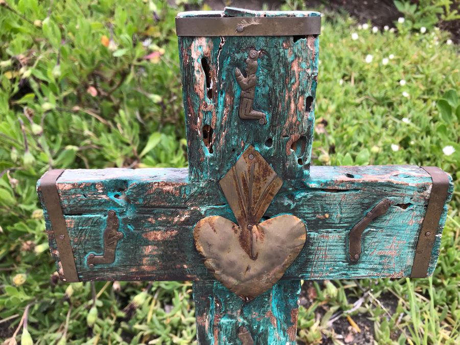 JUST ADDED - Hand Painted Wooden Folk Art Cross With Metal ...