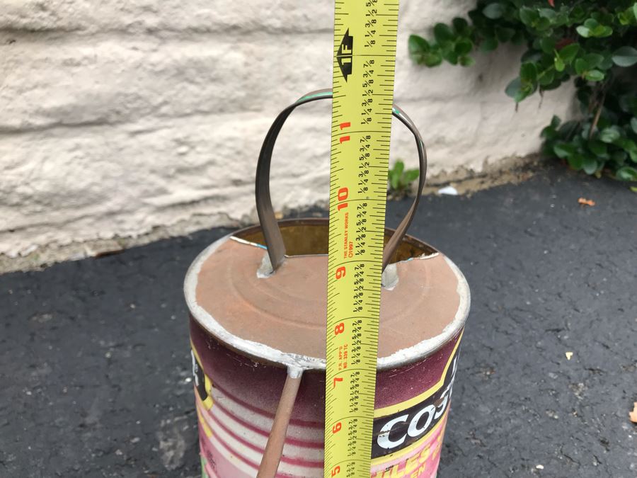 JUST ADDED - Large Vintage Olive Oil Tin Litho 10W X 10D X 16H And Handmade Watering Can 11H [Photo 11]