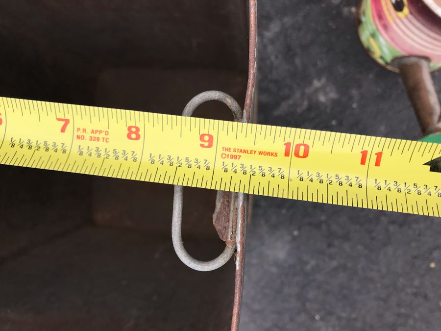 JUST ADDED - Large Vintage Olive Oil Tin Litho 10W X 10D X 16H And Handmade Watering Can 11H [Photo 8]