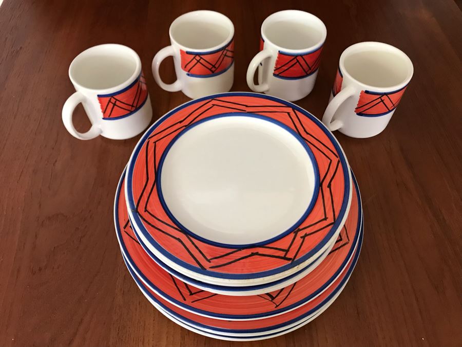 JUST ADDED - Italian (4) Dinner Plates, (4) Salad Plates And (4) Coffee Cups [Photo 1]