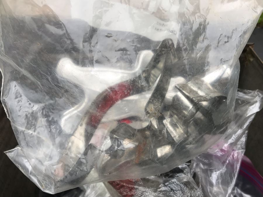 JUST ADDED - Old Painted Metal Tin Filled With Various Cookie Cutters 13W X 9.5D X 10.5H - See Photos [Photo 7]