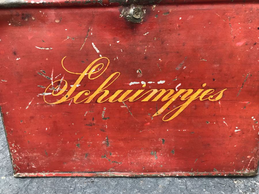 JUST ADDED - Old Painted Metal Tin Filled With Various Cookie Cutters 13W X 9.5D X 10.5H - See Photos [Photo 3]