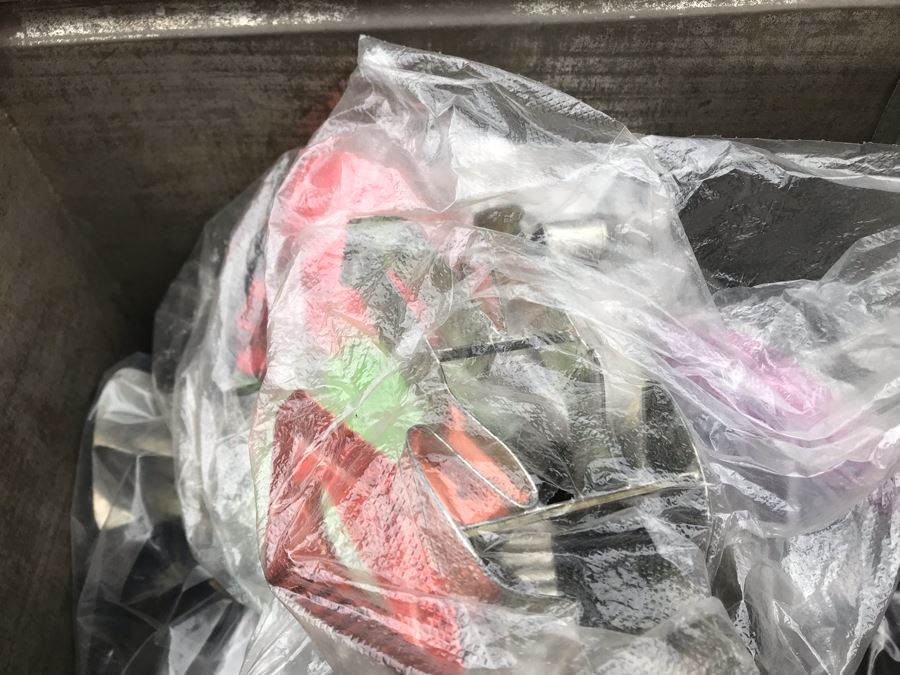 JUST ADDED - Old Painted Metal Tin Filled With Various Cookie Cutters 13W X 9.5D X 10.5H - See Photos [Photo 8]