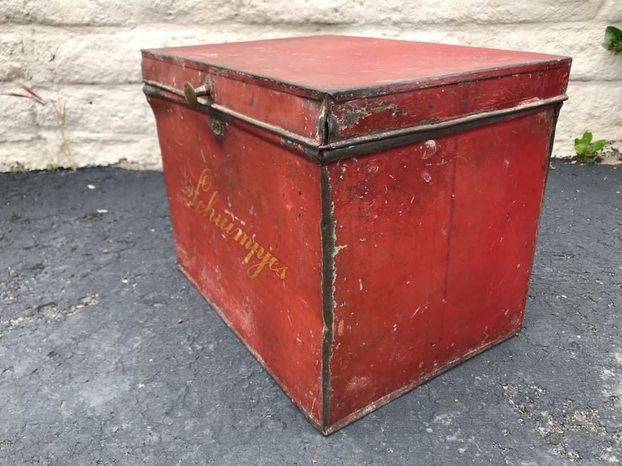 JUST ADDED - Old Painted Metal Tin Filled With Various Cookie Cutters 13W X 9.5D X 10.5H - See Photos [Photo 4]