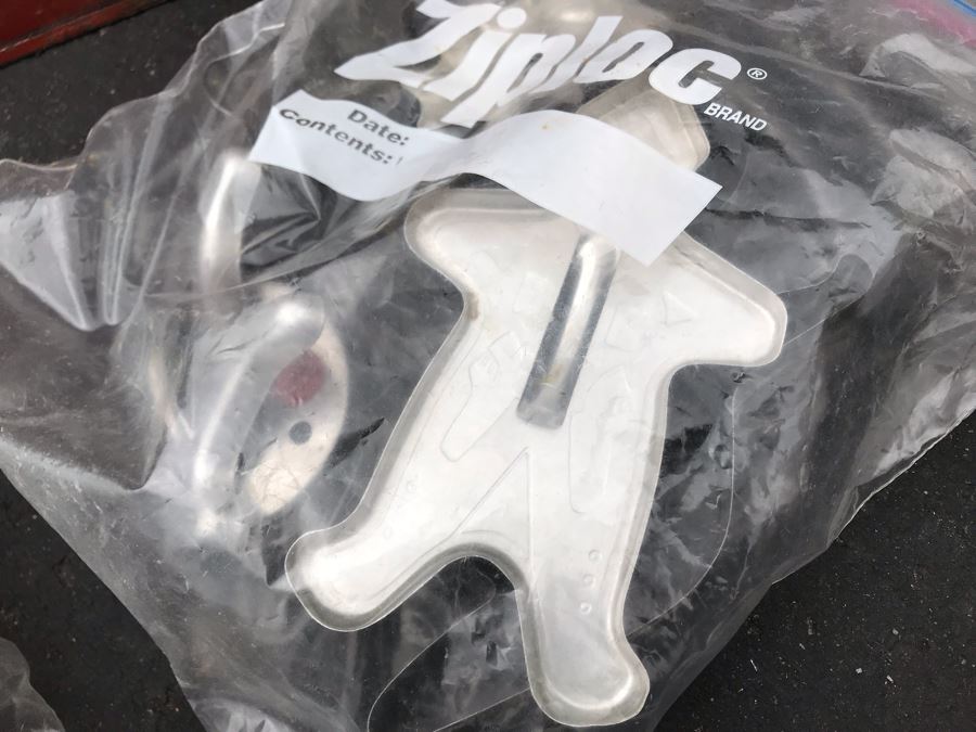 JUST ADDED - Old Painted Metal Tin Filled With Various Cookie Cutters 13W X 9.5D X 10.5H - See Photos [Photo 12]