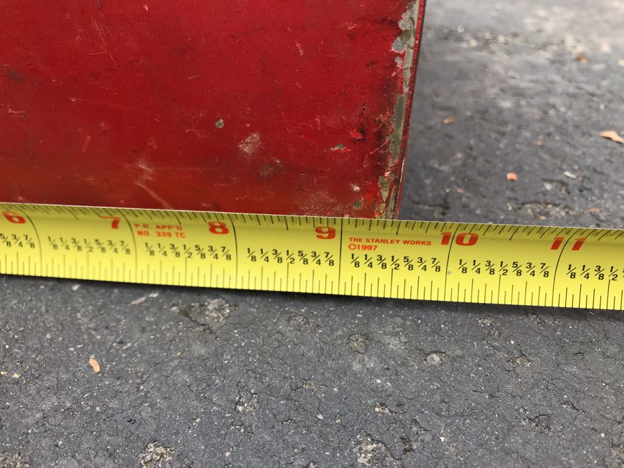 JUST ADDED - Old Painted Metal Tin Filled With Various Cookie Cutters 13W X 9.5D X 10.5H - See Photos [Photo 14]