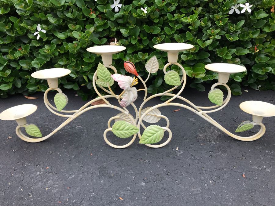 JUST ADDED - Metal Floral Motif Candelabra 29W X 10H And Metal Hanging Candle Holder 14W X 16H [Photo 3]