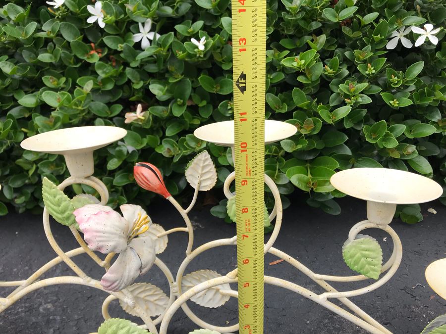 JUST ADDED - Metal Floral Motif Candelabra 29W X 10H And Metal Hanging Candle Holder 14W X 16H [Photo 7]