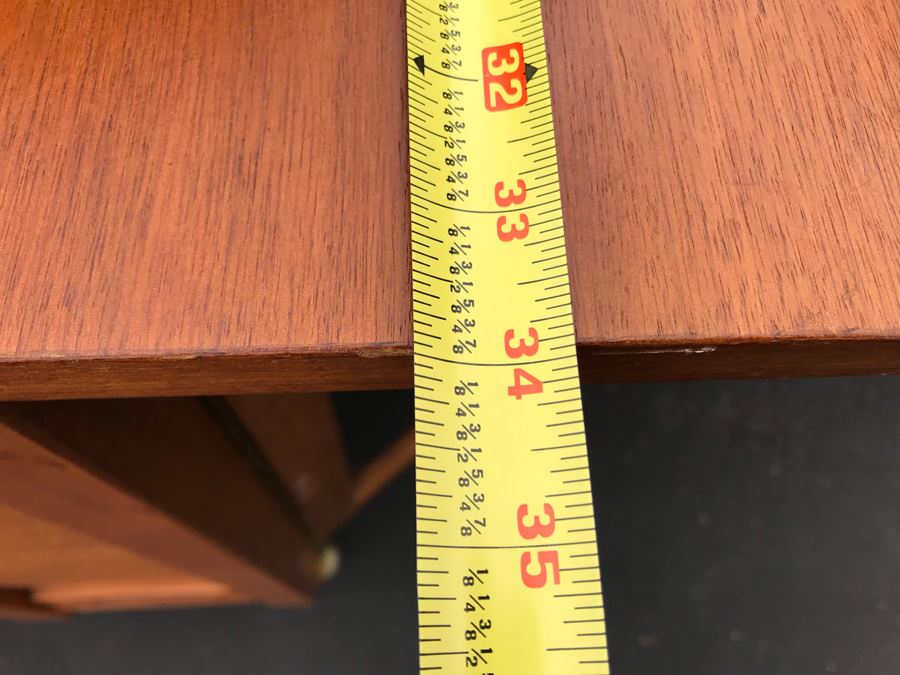 JUST ADDED - Mid-Century Danish Modern Drop-Leaf Dining Table With (4) Folding Chairs That Store Behind Accordion Door Made In Romania 62W Extended (12.5W Unextended) X 34D X 29H [Photo 25]