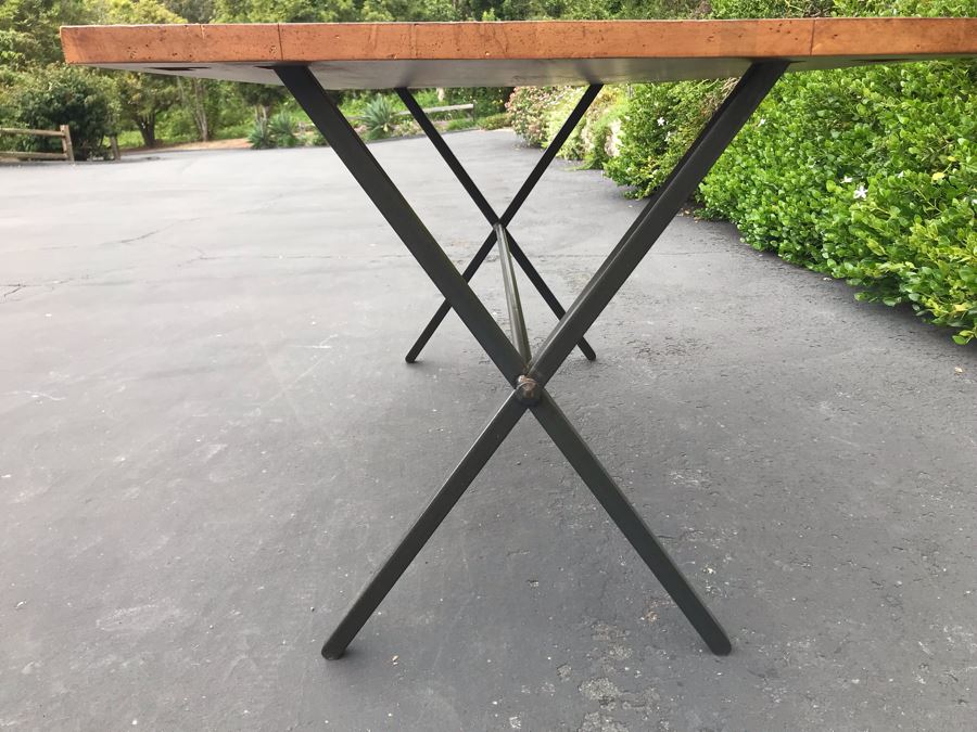 JUST ADDED - Industrial Style Metal Base Table With Wooden Top (Top Of Table Removable - Base Fits Into Holes Underneath Table - See Photos) 54W X 32D X 28.5H [Photo 7]