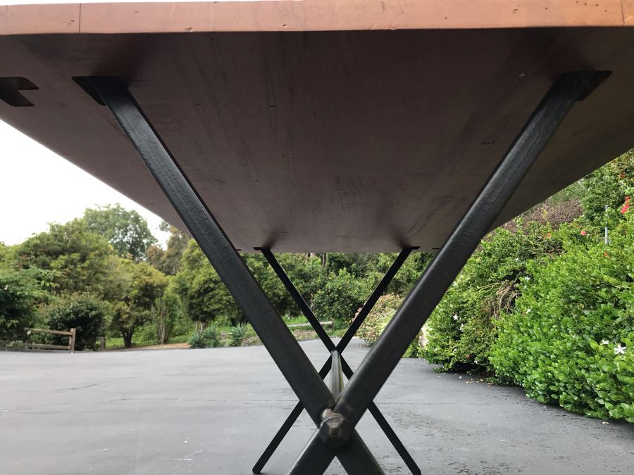 JUST ADDED - Industrial Style Metal Base Table With Wooden Top (Top Of Table Removable - Base Fits Into Holes Underneath Table - See Photos) 54W X 32D X 28.5H [Photo 8]
