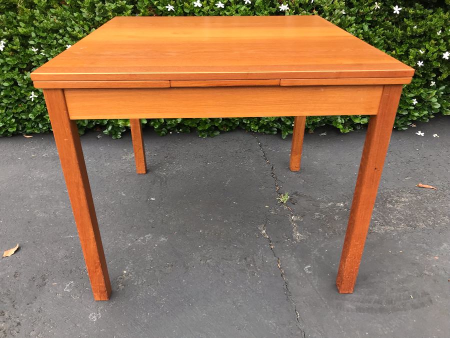 JUST ADDED - Ansager Mobler Danish Modern Teak Table With Built-In Leaves Made In Denmark Anaager Mobler 57W Extended / 33.5W Unextended X 33.5D X 29H [Photo 3]