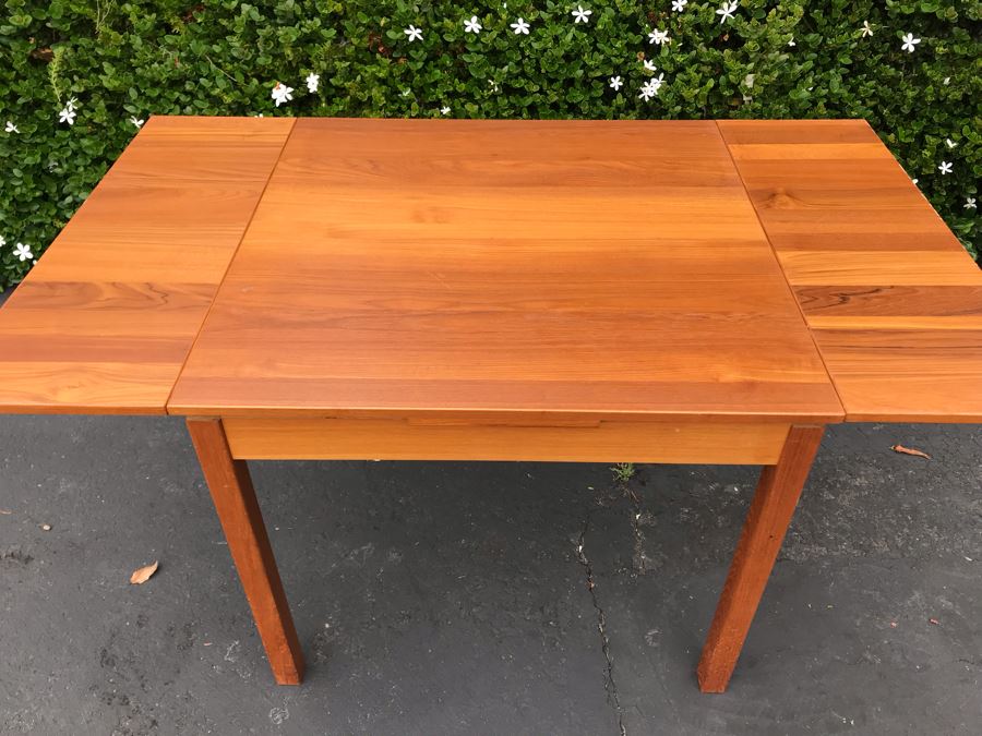 JUST ADDED - Ansager Mobler Danish Modern Teak Table With Built-In Leaves Made In Denmark Anaager Mobler 57W Extended / 33.5W Unextended X 33.5D X 29H [Photo 5]