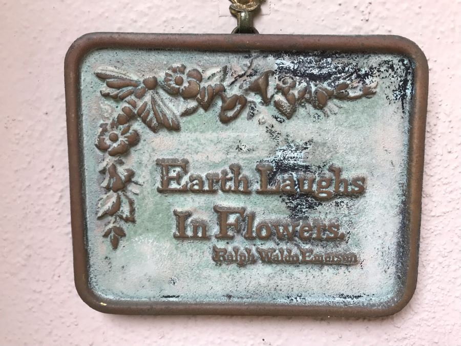 JUST ADDED - Small Metal Outdoor Wall Plaque 'Earth Laughs In Flowers' - Ralph Waldo Emerson [Photo 1]