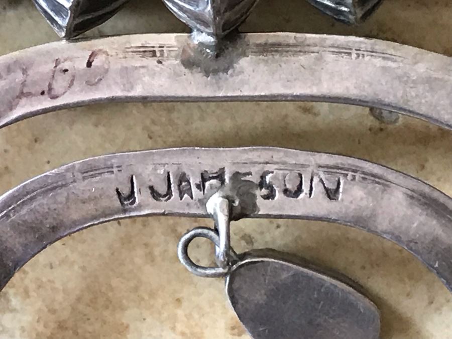 JUST ADDED - Signed Native American Squash Blossom Necklace With Turquoise By J. Jameson 145g [Photo 3]