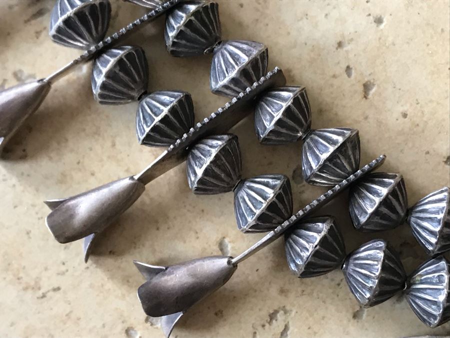 JUST ADDED - Signed Native American Squash Blossom Necklace With Turquoise By J. Jameson 145g [Photo 8]