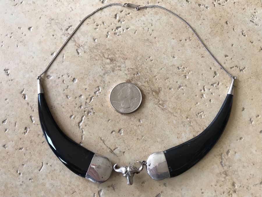 JUST ADDED - Unique Sterling Silver Necklace With Bull Steer Pendant 20.7g [Photo 2]
