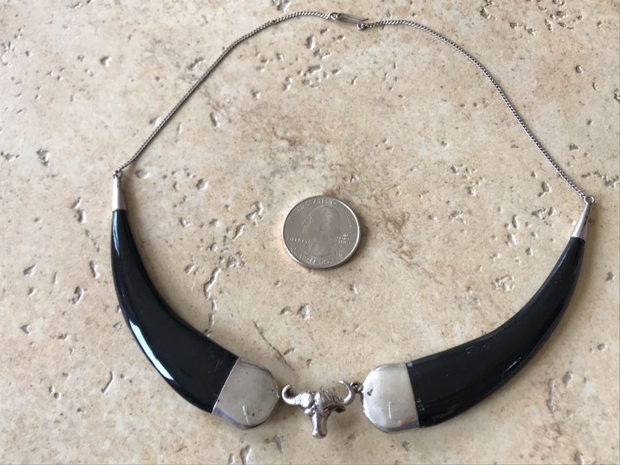 JUST ADDED - Unique Sterling Silver Necklace With Bull Steer Pendant 20.7g [Photo 7]