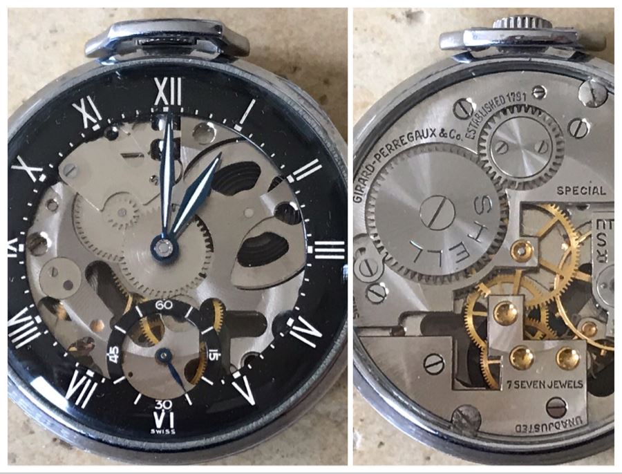 JUST ADDED - Vintage Girard-Perregaux & Co Shell Oil Skeleton Pocket Watch Working In Great Condition 40.7g