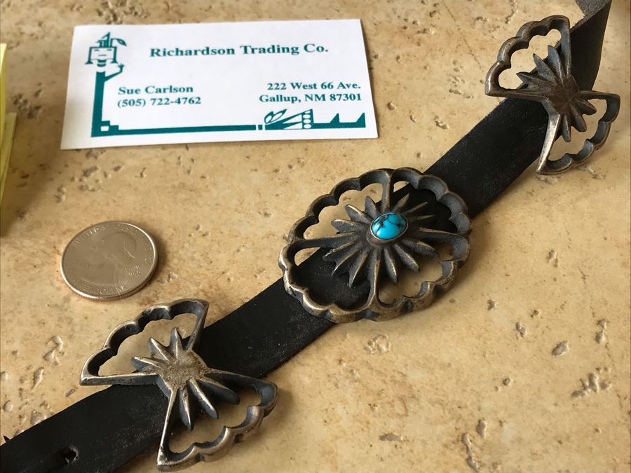 JUST ADDED - Native American Turquoise Silver Concho Belt Purchased From Richardson Trading Co Gallup, NM In 2005 Entire Belt With Leather Weighs 268g [Photo 4]