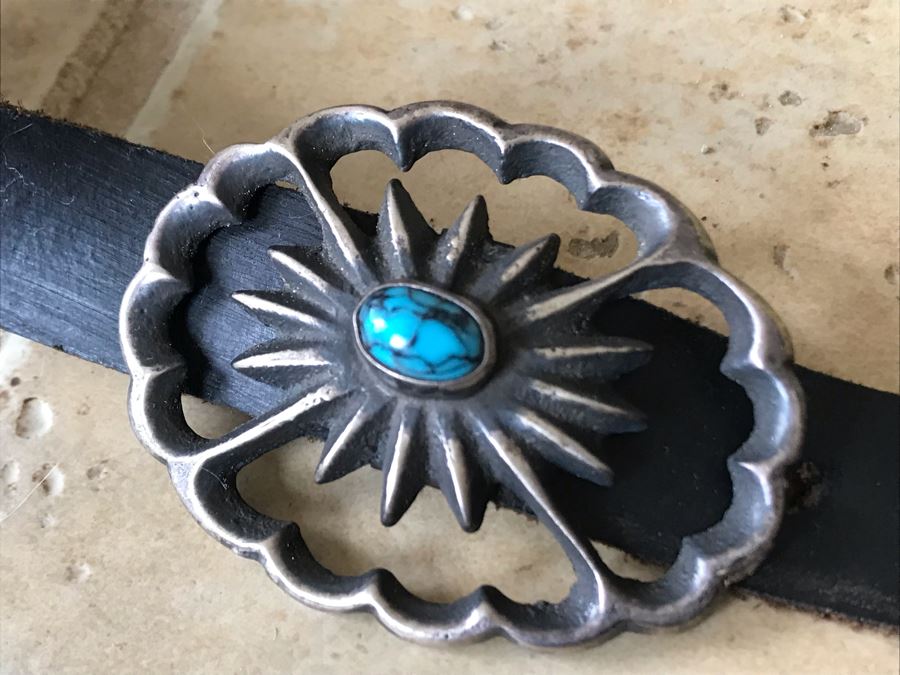 JUST ADDED - Native American Turquoise Silver Concho Belt Purchased From Richardson Trading Co Gallup, NM In 2005 Entire Belt With Leather Weighs 268g [Photo 6]