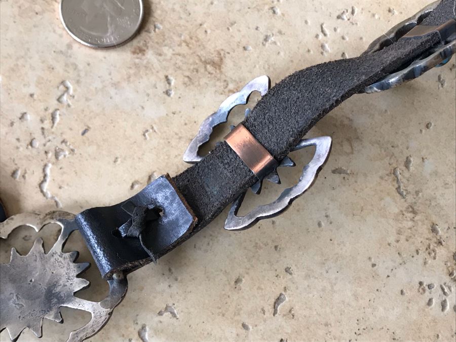 JUST ADDED - Native American Turquoise Silver Concho Belt Purchased From Richardson Trading Co Gallup, NM In 2005 Entire Belt With Leather Weighs 268g [Photo 8]