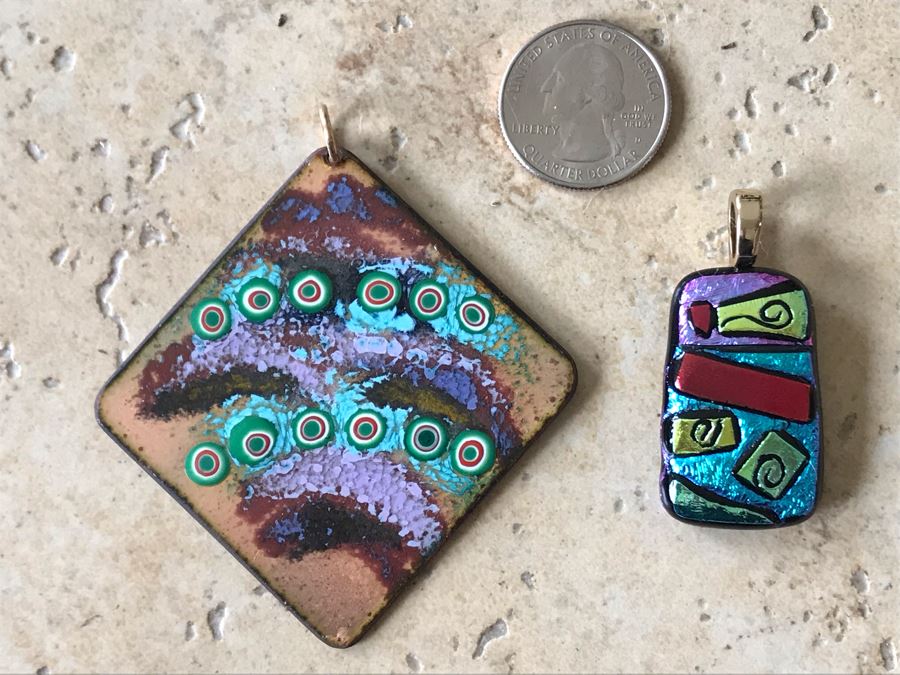 JUST ADDED - Pair Of Signed Art Pendants [Photo 2]