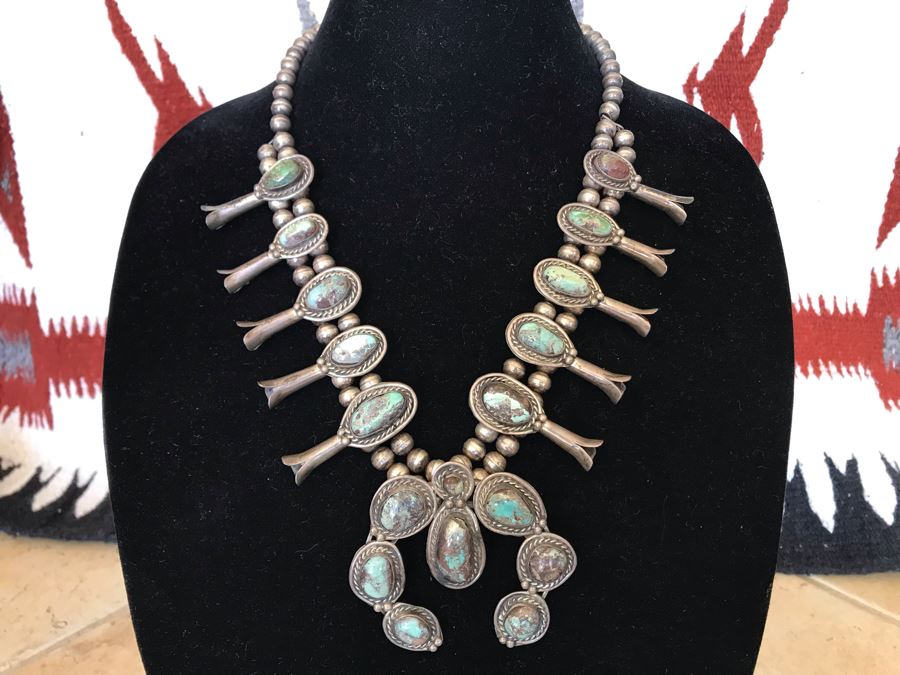 Vintage Native American Squash Blossom Necklace Navajo Made By Jackson Platero With Original Receipt Purchased In 1973 For $895 (Similar Necklace Is In Albuquerque Museum) 193.8g [Photo 13]