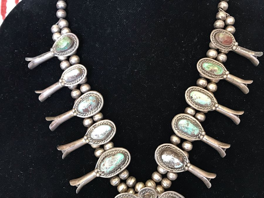 Vintage Native American Squash Blossom Necklace Navajo Made By Jackson Platero With Original Receipt Purchased In 1973 For $895 (Similar Necklace Is In Albuquerque Museum) 193.8g [Photo 3]