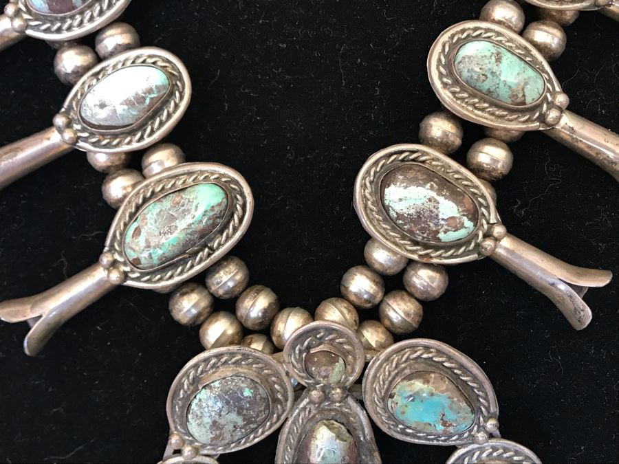 Vintage Native American Squash Blossom Necklace Navajo Made By Jackson Platero With Original Receipt Purchased In 1973 For $895 (Similar Necklace Is In Albuquerque Museum) 193.8g [Photo 2]