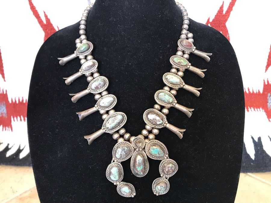 Vintage Native American Squash Blossom Necklace Navajo Made By Jackson Platero With Original Receipt Purchased In 1973 For $895 (Similar Necklace Is In Albuquerque Museum) 193.8g [Photo 14]