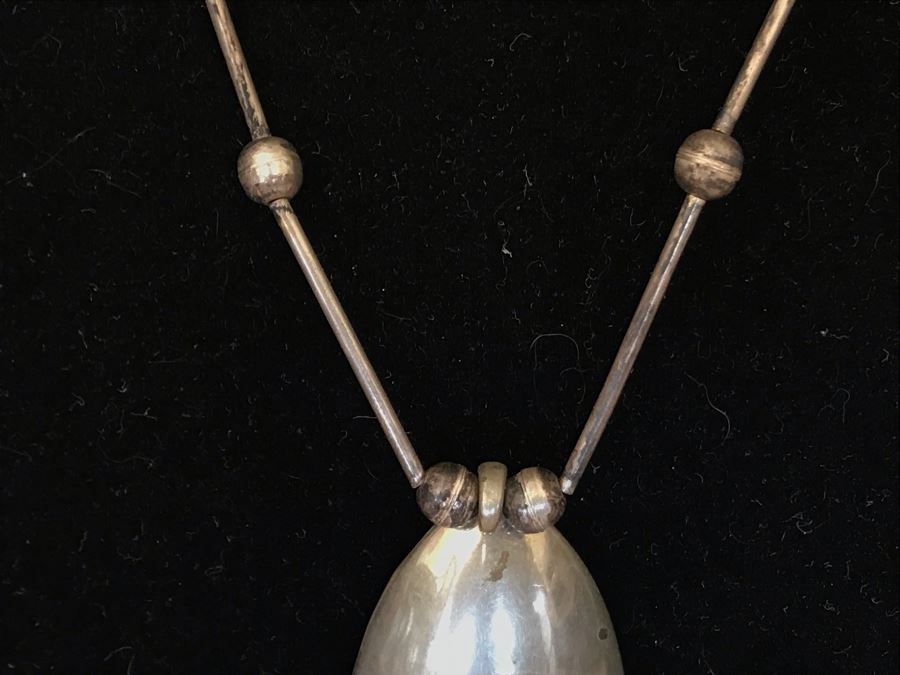 Native American Sterling Silver And Turquoise Pendant Necklace 39.6g [Photo 5]