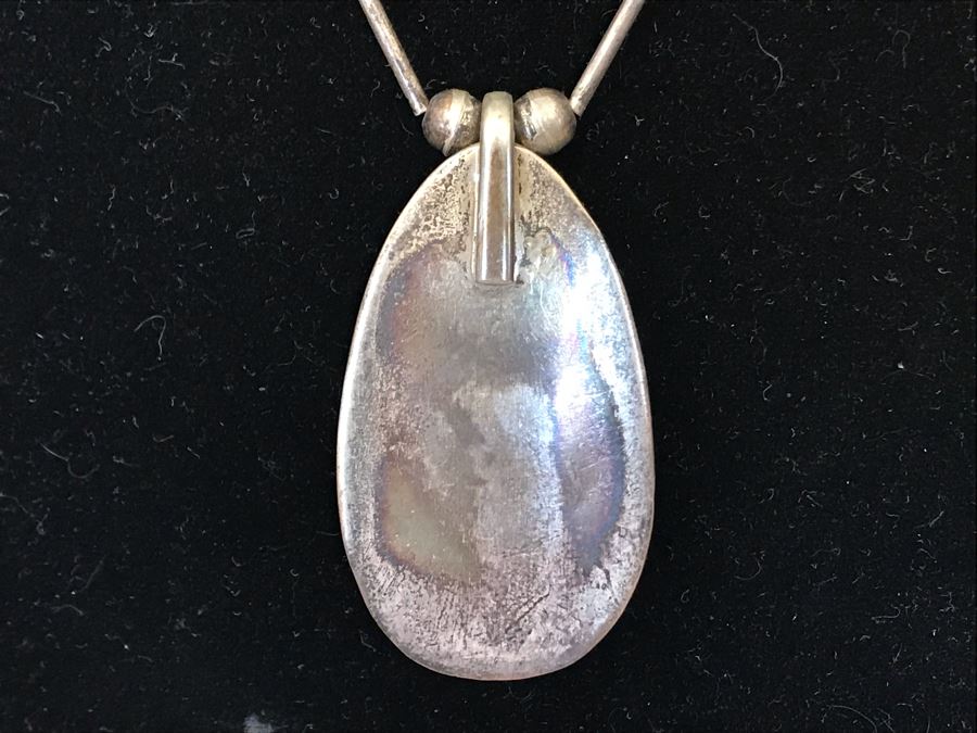 Native American Sterling Silver And Turquoise Pendant Necklace 39.6g [Photo 8]