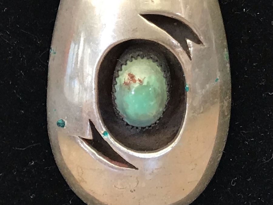 Native American Sterling Silver And Turquoise Pendant Necklace 39.6g [Photo 4]