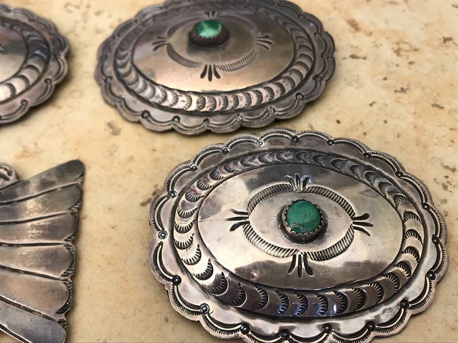 Vintage Native American Sterling Silver Turquoise Concho Belt (No Leather Belt) 275.1g [Photo 7]