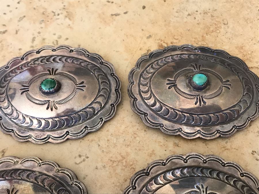 Vintage Native American Sterling Silver Turquoise Concho Belt (No Leather Belt) 275.1g [Photo 9]