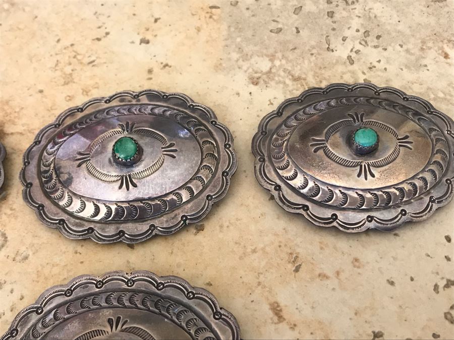 Vintage Native American Sterling Silver Turquoise Concho Belt (No Leather Belt) 275.1g [Photo 8]