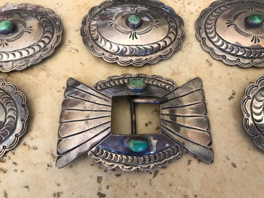 Vintage Native American Sterling Silver Turquoise Concho Belt (No Leather Belt) 275.1g [Photo 3]