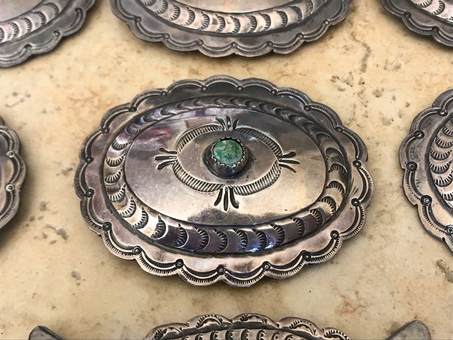 Vintage Native American Sterling Silver Turquoise Concho Belt (No Leather Belt) 275.1g [Photo 6]