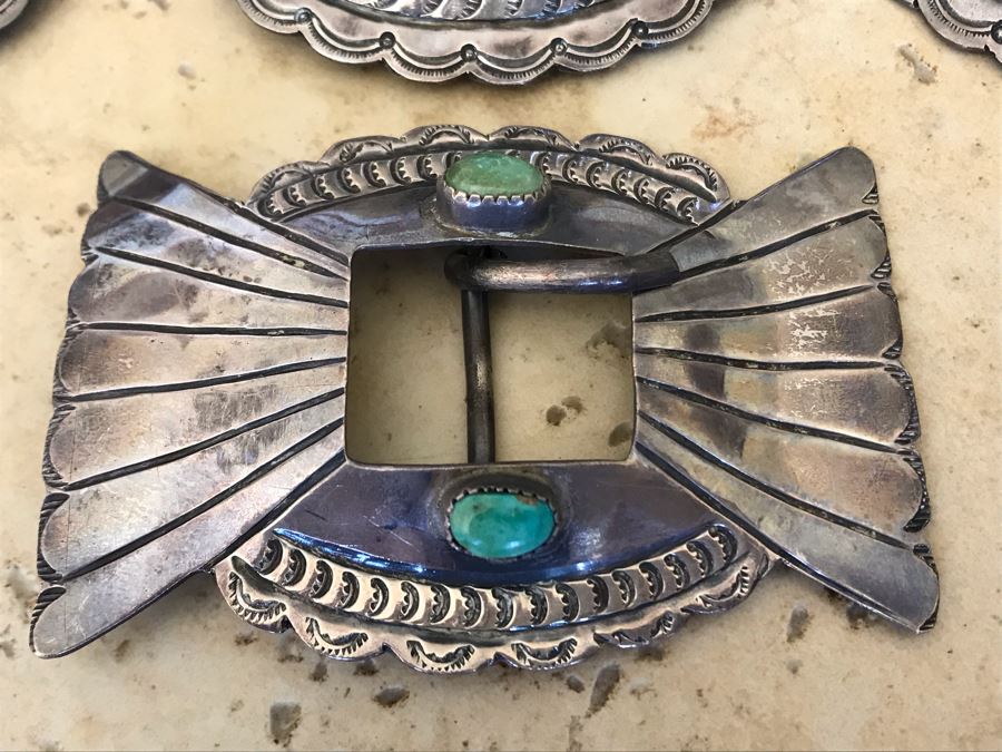 Vintage Native American Sterling Silver Turquoise Concho Belt (No Leather Belt) 275.1g [Photo 4]