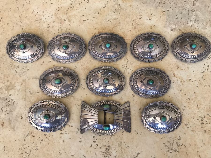 Vintage Native American Sterling Silver Turquoise Concho Belt (No Leather Belt) 275.1g [Photo 2]