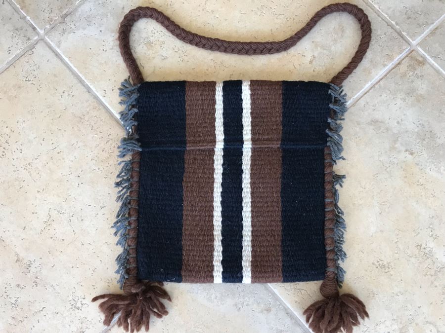 Vintage Handwoven Chimayo New Mexico Wool Handbag Purse 14 X 14
