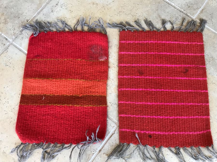 Pair Of Small Handwoven Wool Weavings Unknown Origin 11W X 15H [Photo 4]